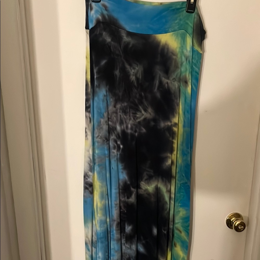 Blue and Black Pleated Pencil Maxi Skirt